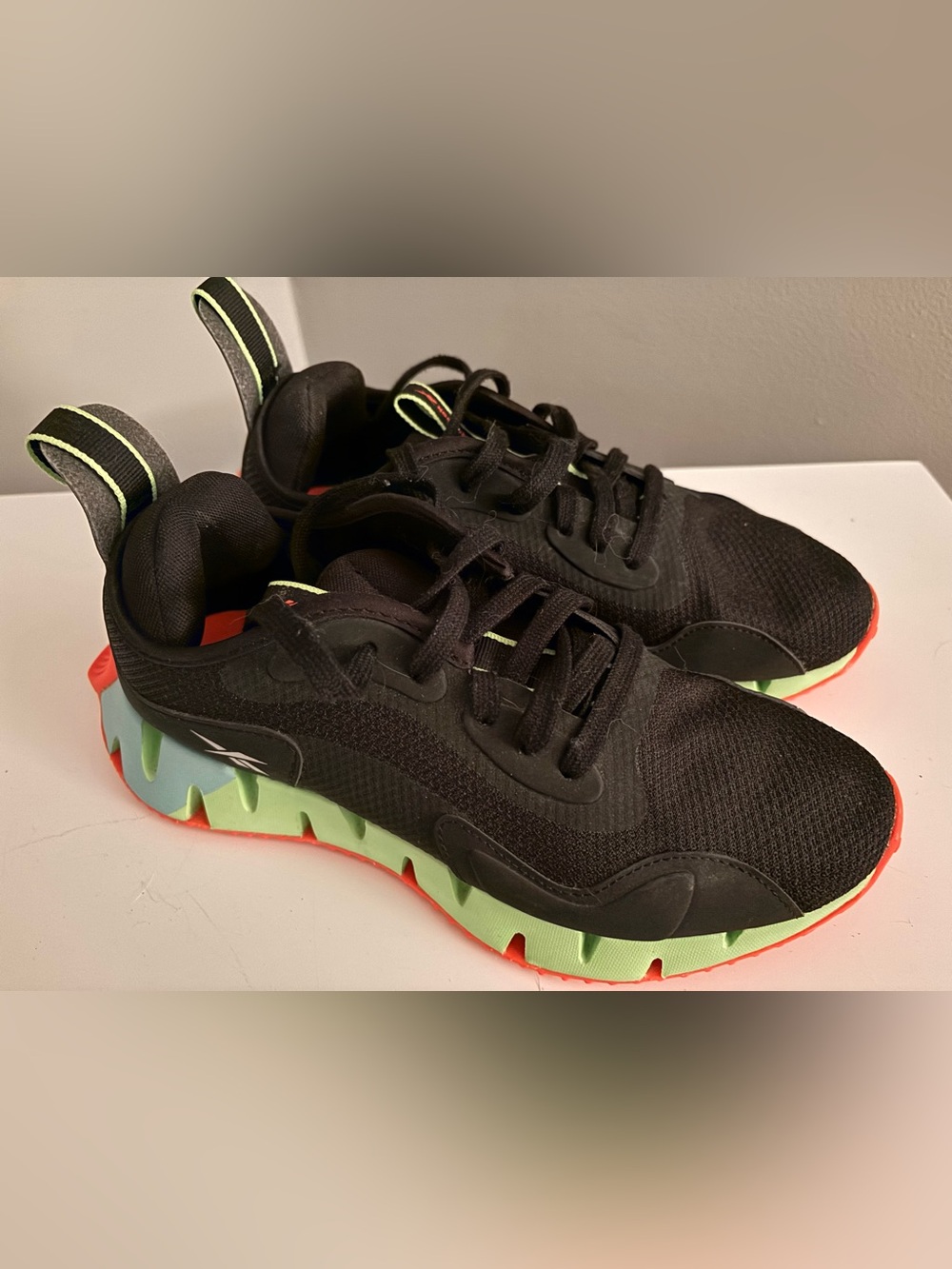 Reebok Black Sneakers with Neon Green & Coral Accents